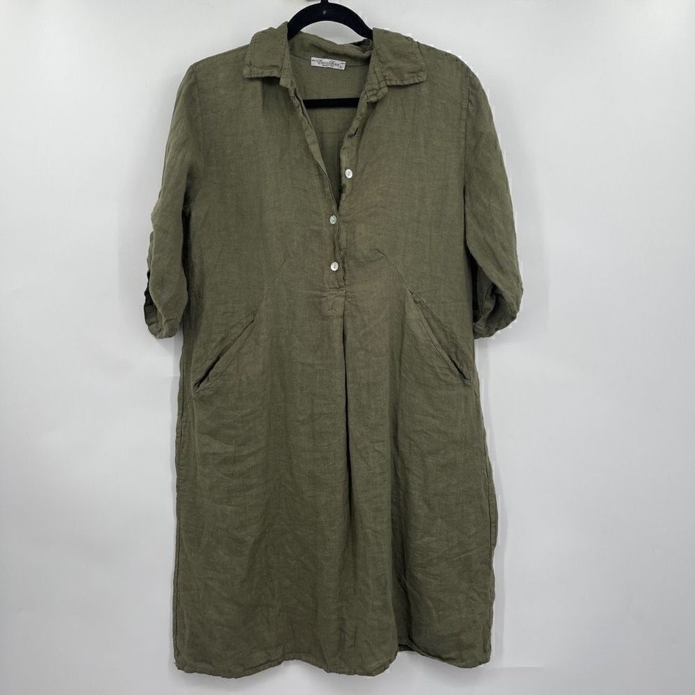 Elena Baldi Women's Olive Green Button-Front Long-Sleeve Shirt Dress Size S